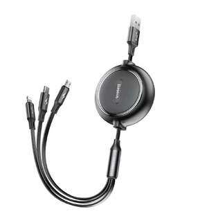 Baseus Golden Loop 3-in-1 Retractable Cable USB - Micro USB / Lightning / USB-C 3.5A 35cm - 120cm Black (CAMLT-JH01)