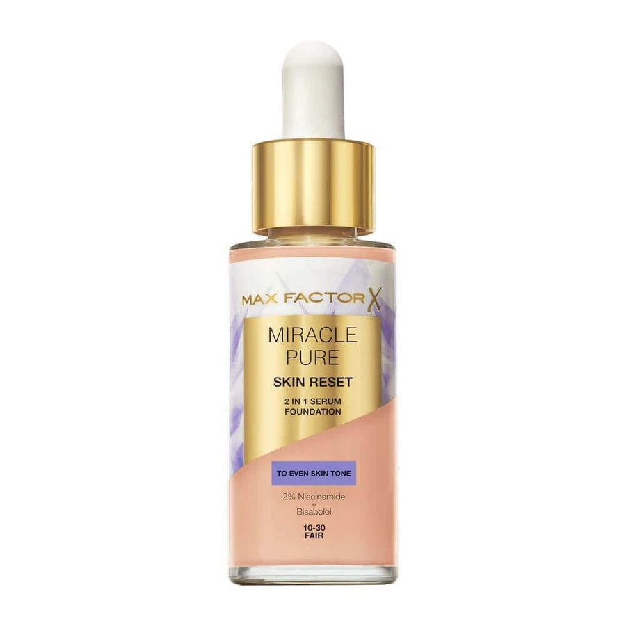Питательная тональная основа с сывороткой Max Factor Miracle Pure 2-в-1 Skin Reset, веганская формула, оттенок 10-30, светлый, 30 мл: цены и характеристики
