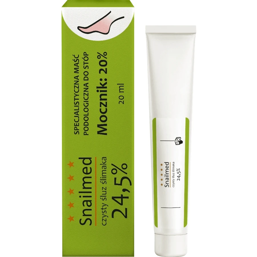 Snailmed Pure Snail Mucus 24.5%, unguent podiatric profund hidratant pentru picioare cu mucus natural de melc, uree, ulei de avocado, unt de shea și vitamina E, 20 ml: цены и характеристики