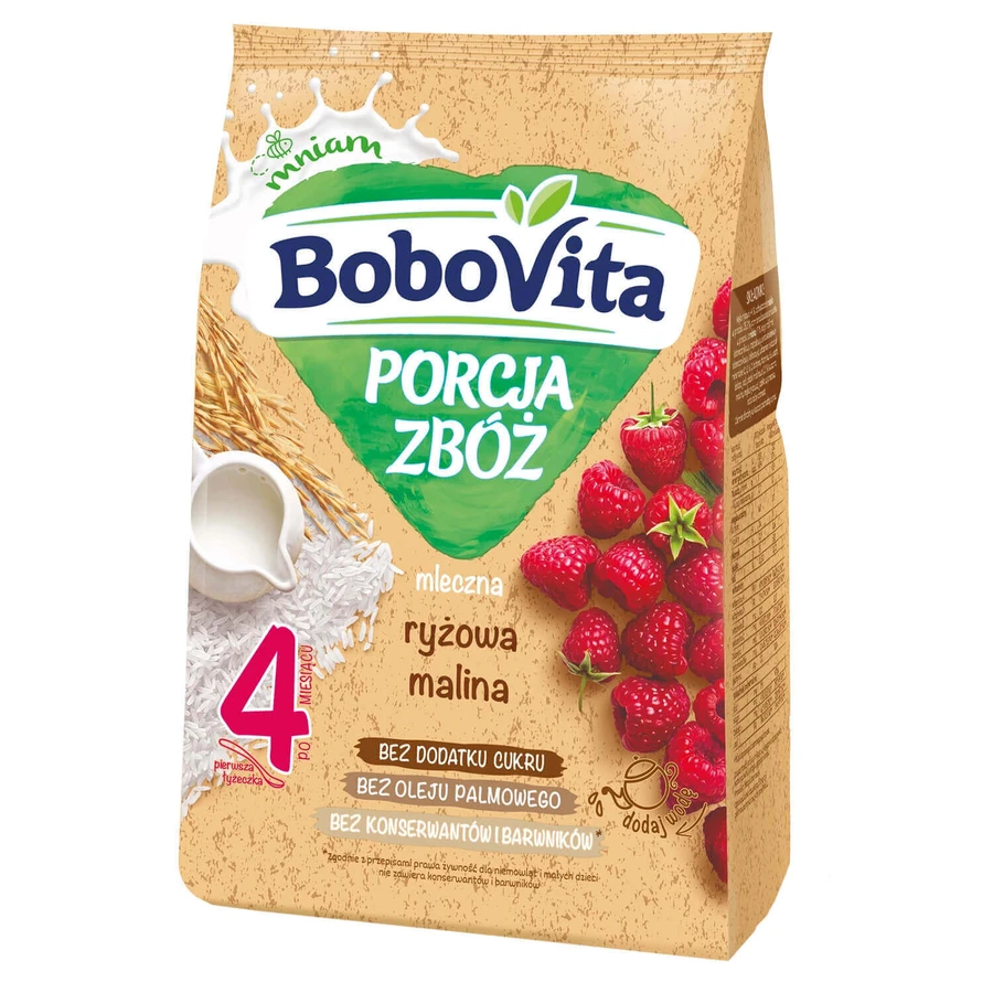 BoboVita Porcja Zbóż cereale de orez, zmeură, lapte, fără zahăr adăugat, după 4 luni, 210 g: цены и характеристики