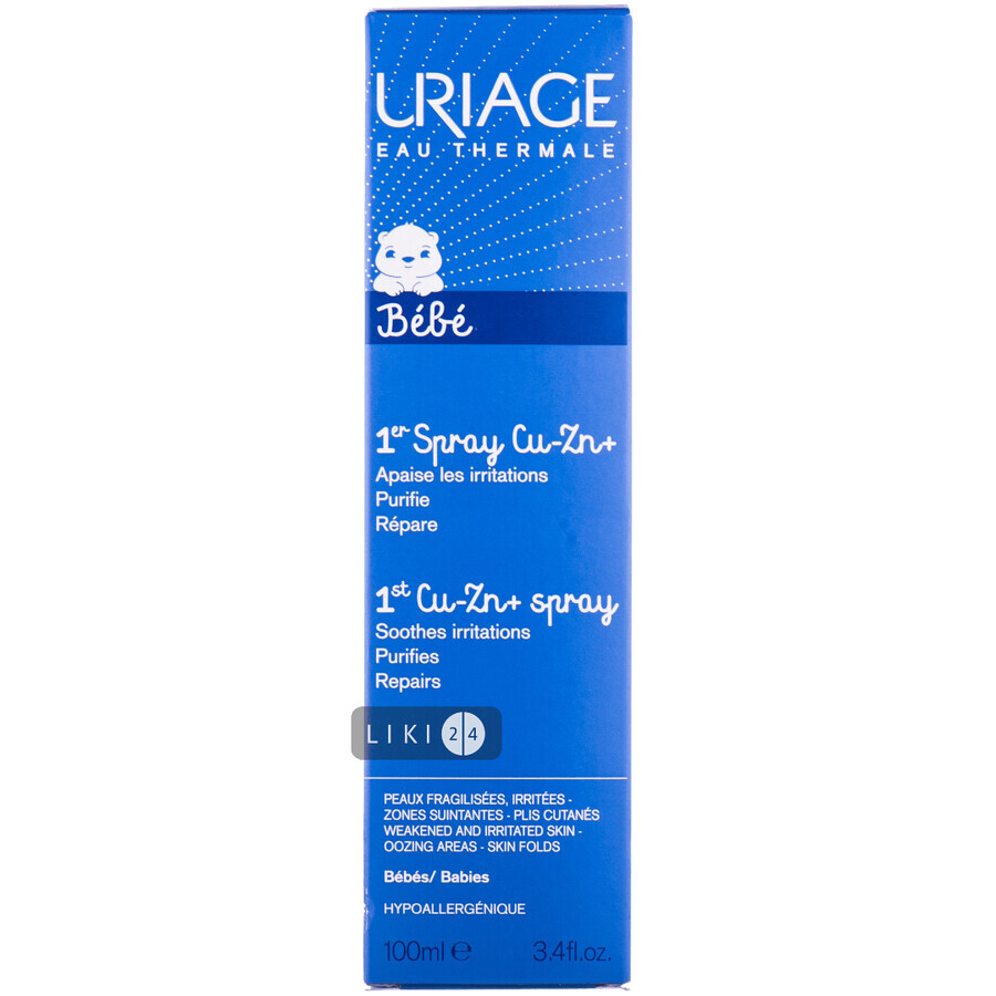 Спрей Uriage Cu-Zn+ Spray Anti-Irritations Успокаивающий для поврежденной кожи 100 мл: цены и характеристики
