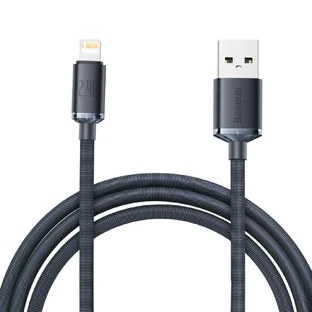 USB-кабель Baseus Crystal Shine Series для швидкої зарядки та передачі даних USB типу A - Lightning 2,4 A 2 м, чорний (CAJY000101)