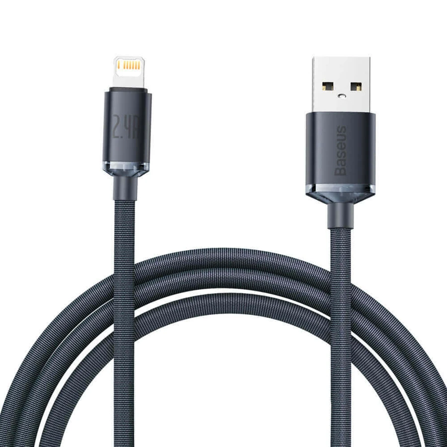 USB-кабель Baseus Crystal Shine Series для швидкої зарядки та передачі даних USB типу A - Lightning 2,4 A 2 м, чорний (CAJY000101): ціни та характеристики