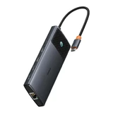 HUB 10in1 Baseus Metal Gleam Series USB-C la USB-C PD / USB-C / 3x USB-A / 2x HDMI / RJ-45 / SD / TF - negru