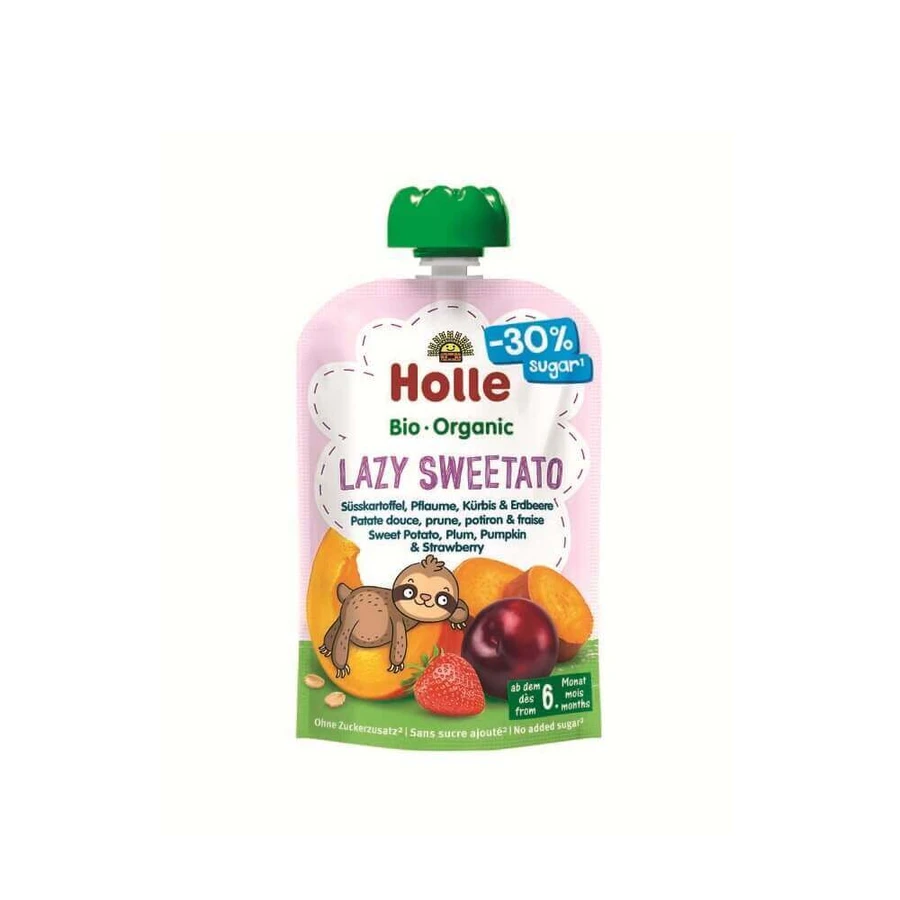 Пюре з солодкої картоплі зі сливами, гарбузом та полуницею Lazy Sweetato, 100 г, Holle: ціни та характеристики