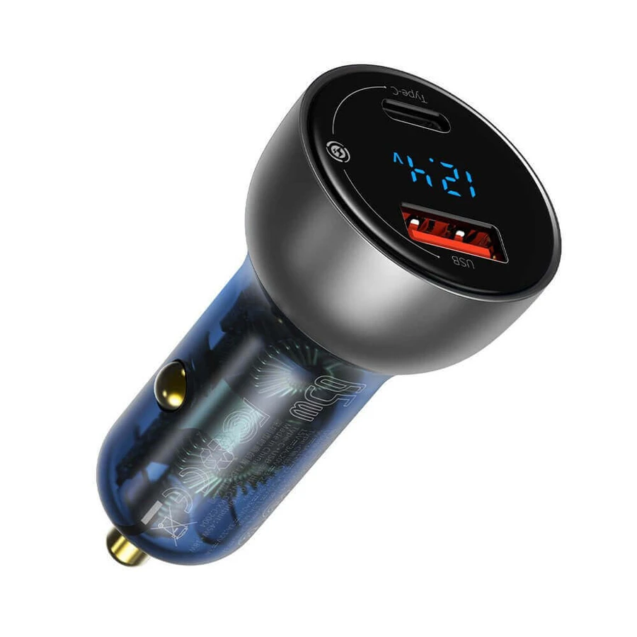 Автомобильное зарядное устройство Baseus USB/USB Type C 65 Вт 5 А SCP Quick Charge 4.0+ Power Delivery 3.0 LCD экран прозрачный (CCKX-C0A): цены и характеристики