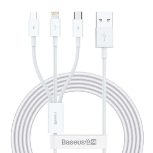 Baseus Superior 3-в-1 USB cablu - Lightning / USB tip C / micro USB 3.5 A 1.5 m Alb (CAMLTYS-02)