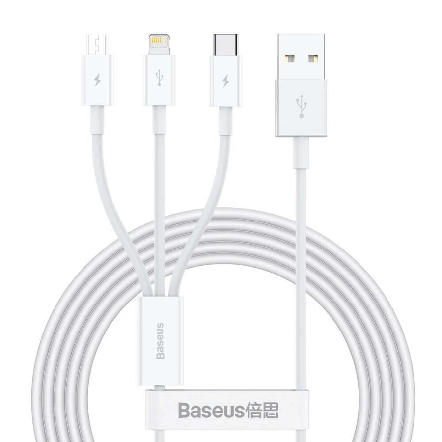 Baseus Superior 3-в-1 USB cablu - Lightning / USB tip C / micro USB 3.5 A 1.5 m Alb (CAMLTYS-02): цены и характеристики