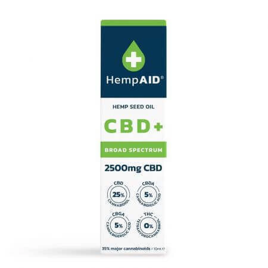 Конопляное масло с 2500 мг CBD, 500 мг CBDA, 500 мг CBGA, 10 мл, HempAID: цены и характеристики
