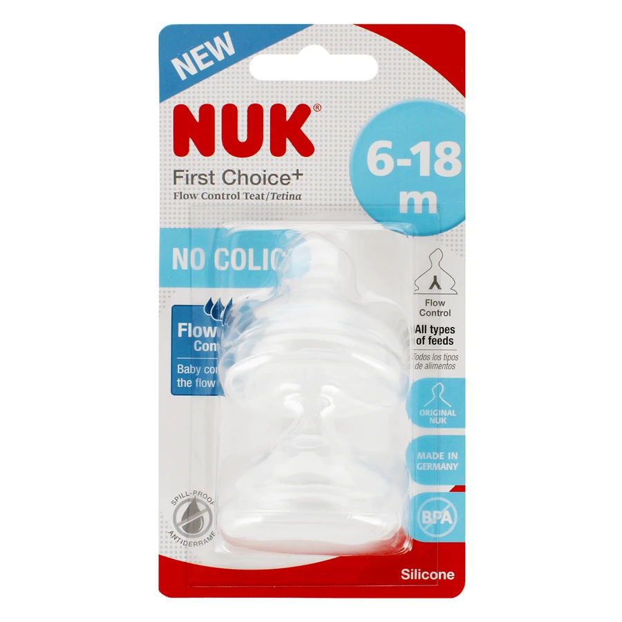 NUK Firt Choice+, tetină pentru biberon fără picurare, кремній, Flow Control, 6-18 luni, 2 bucăți: ціни та характеристики