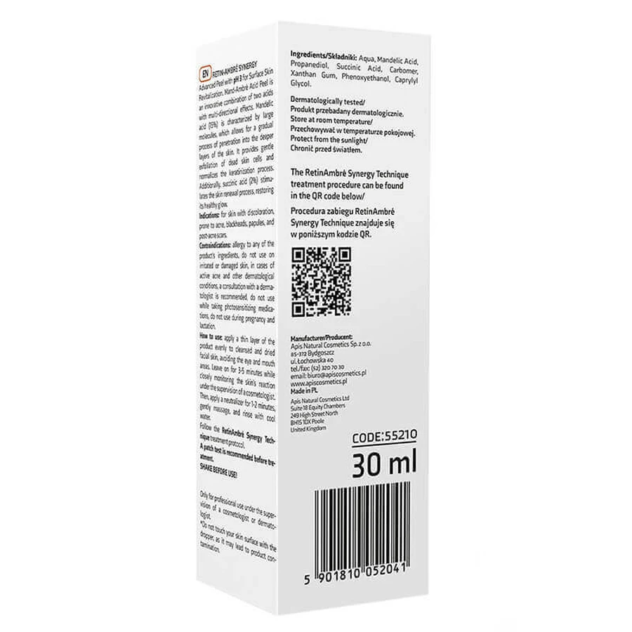 Apis Professional Retin Ambre Synergy, кислотный пилинг, кислота манделиновая 15% + кислота янтарная 2%, 30 мл: цены и характеристики