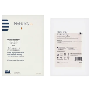 Manuka Ig, стерильний, pansament antiaderent înmuiat în miere de Manuka, 10 cm x 12,5 cm, 1 buc