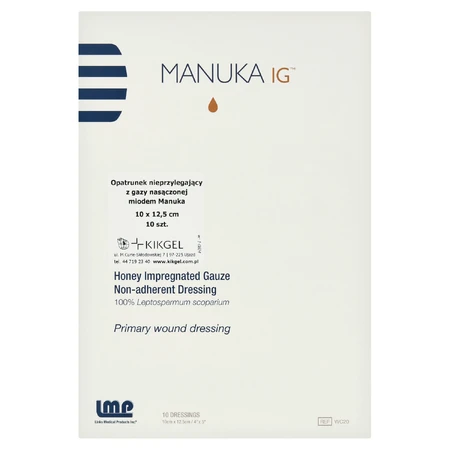 Manuka Ig, стерильний, pansament antiaderent înmuiat în miere de Manuka, 10 cm x 12,5 cm, 1 buc: ціни та характеристики