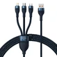 Кабель для быстрой зарядки Baseus Flash Series II 3-в-1 USB-A на USB-C/Micro-USB/Lightning, 66 Вт, 480 Мбит/с, 1,2 м, синий