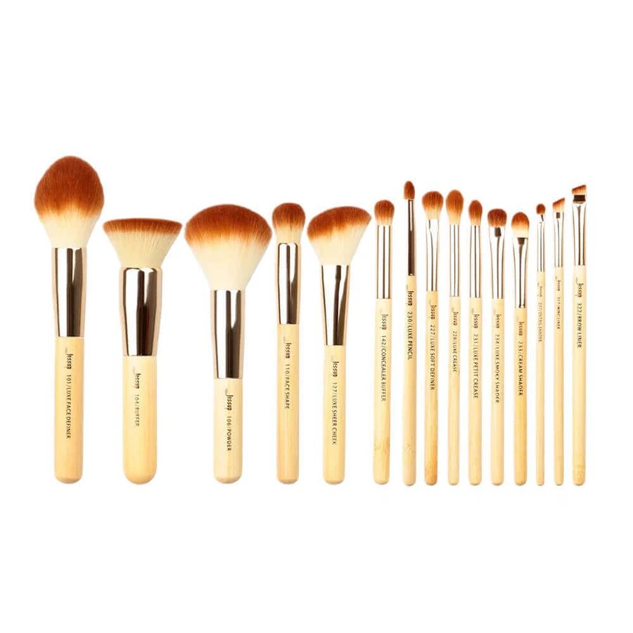 Набір кистей для макіяжу Jessup Mature Peeled Bamboo T140, 15 шт: ціни та характеристики