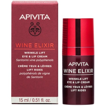 Крем Apivita Wine Elixir против морщин для губ и кожи вокруг глаз с пчелиным воском и красным вином 15 мл