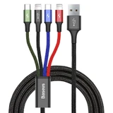 Кабель Baseus USB 4-в-1 2x Lightning / USB Type-C / micro USB в нейлоновой оплетке 3,5 А 1,2 м черный (CA1T4-A01)