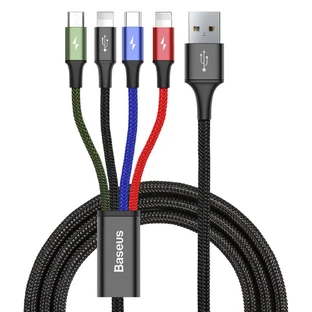 Кабель Baseus USB 4-в-1 2x Lightning / USB Type-C / micro USB в нейлоновой оплетке 3,5 А 1,2 м черный (CA1T4-A01)