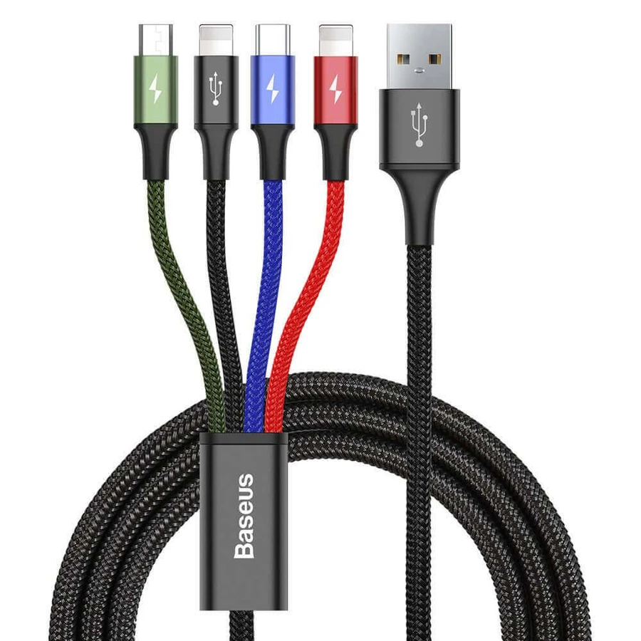 Кабель Baseus USB 4-в-1 2x Lightning / USB Type-C / micro USB в нейлоновой оплетке 3,5 А 1,2 м черный (CA1T4-A01): цены и характеристики
