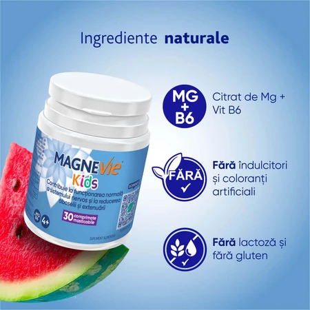 MagneVie Kids, 70 мг магнію + 0,6 мг вітаміну В6, нервова система та концентрація уваги, жувальні таблетки 4х30: ціни та характеристики