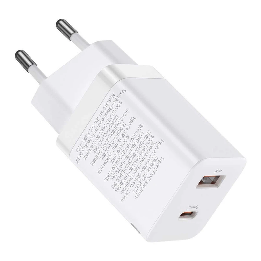Зарядное устройство Baseus Super Si Pro Fast USB / USB Type C, 30 Вт, быстрая зарядка, белое (CCSUPP-E02): цены и характеристики