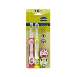 Зубна щітка Chicco 3-6л Бегемот і Панда, 2 шт