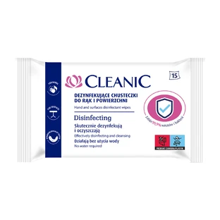 Cleanic, дезинфицирующие салфетки для рук и поверхностей, 15 штук
