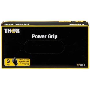 Thor Power Grip, mănuși din nitril, nesterile, fără pudră, negre, mărimea S, 50 bucăți