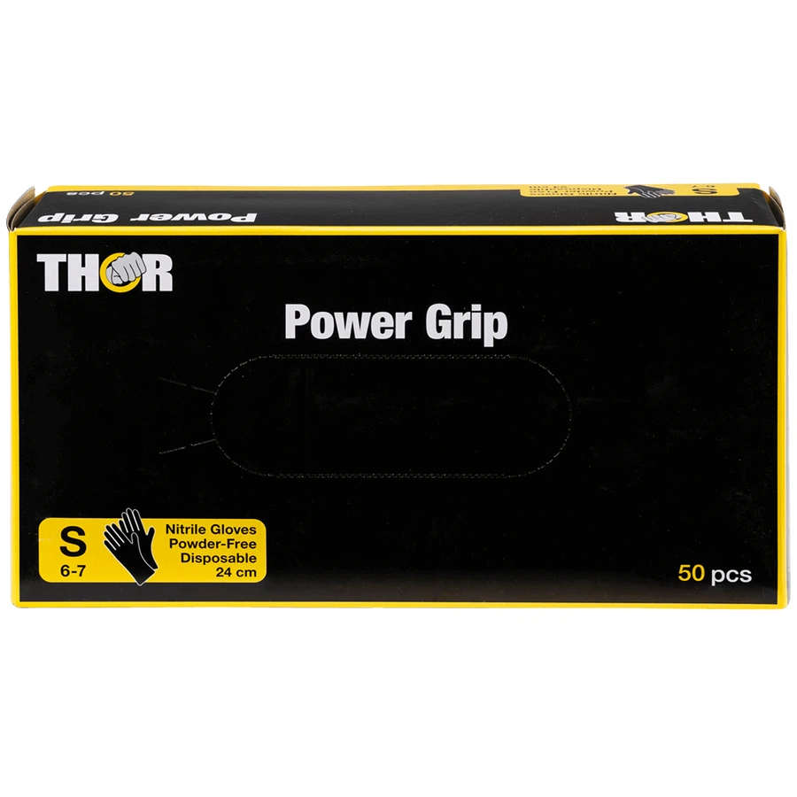 Thor Power Grip, mănuși din nitril, nesterile, fără pudră, negre, mărimea S, 50 bucăți: цены и характеристики