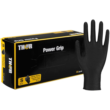 Thor Power Grip, mănuși din nitril, nesterile, fără pudră, negre, mărimea S, 50 bucăți: цены и характеристики
