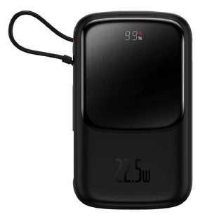 Baseus Qpow Digital Display Fast Charging Power Bank 10000mAh 22.5W QC/PD/SCP/FCP with Built-in USB-C Cable Black