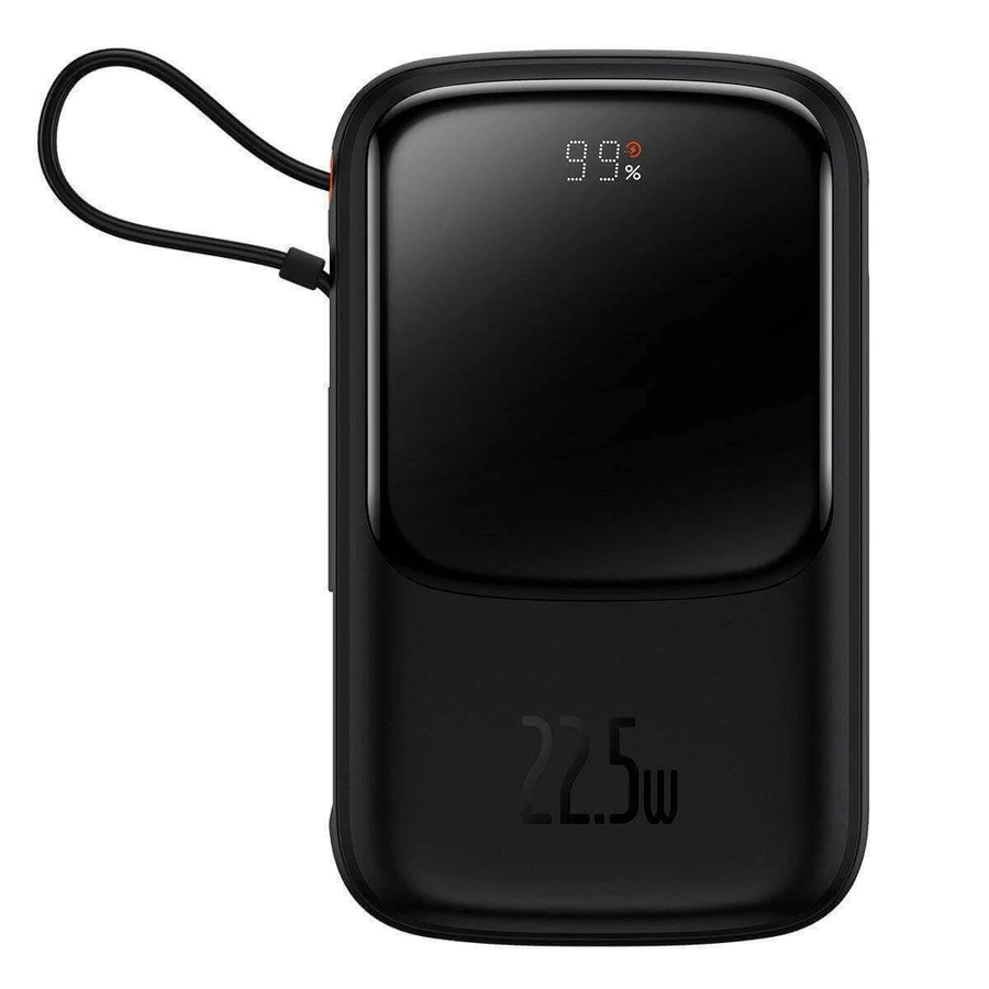 Baseus Qpow Digital Display Fast Charging Power Bank 10000mAh 22.5W QC/PD/SCP/FCP with Built-in USB-C Cable Black: ціни та характеристики