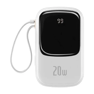 Baseus Qpow Digital Display Fast Charging Power Bank 20000mAh 20W QC/PD/SCP/FCP із вбудованим кабелем Lightning, білий