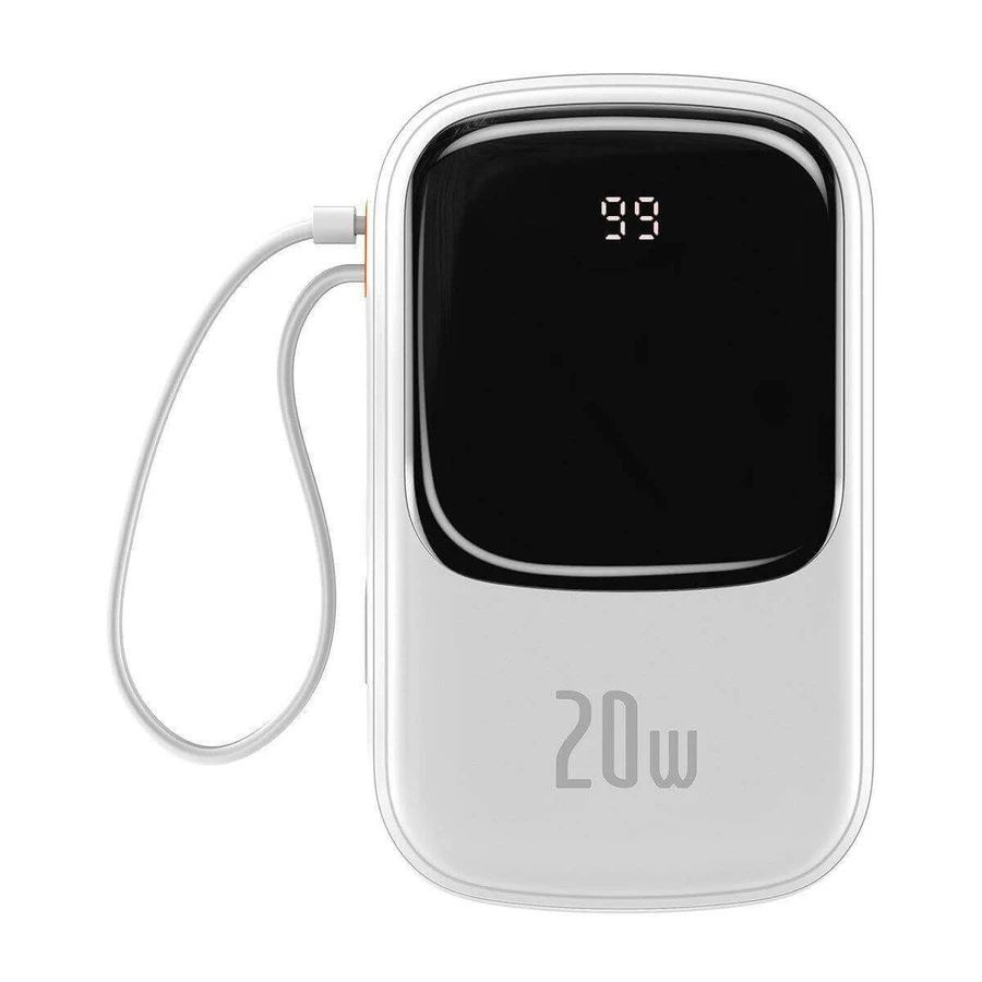Baseus Qpow Digital Display Fast Charging Power Bank 20000mAh 20W QC/PD/SCP/FCP із вбудованим кабелем Lightning, білий: ціни та характеристики