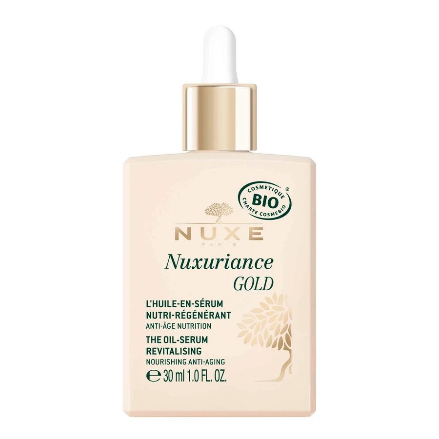 Набор Nuxe Nuxuriance Gold, восстанавливающая сыворотка, 30 мл + бальзам для ушей iluminator, piele uscată, 15 мл + geantă cosmetică gratuită: цены и характеристики