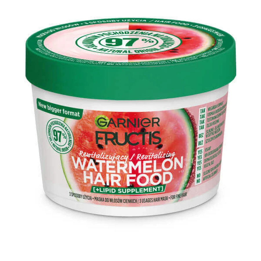 Відновлююча маска для тонкого волосся Garnier Fructis Watermelon Hair Food, 400 мл: ціни та характеристики