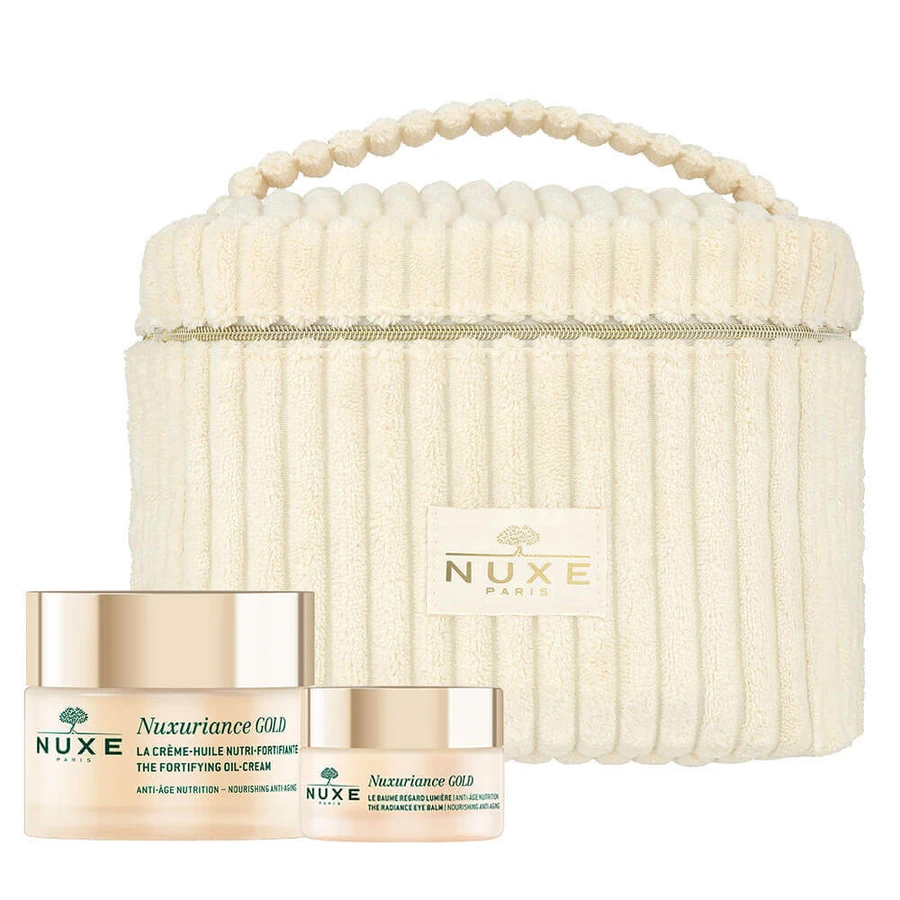 Набір Nuxe Nuxuriance Gold, крем для обличчя з ультрапоживними речовинами, 50 мл + бальзам для очей з освітлювачем, пігментний, 15 мл + гелевий косметичний засіб безкоштовно: ціни та характеристики