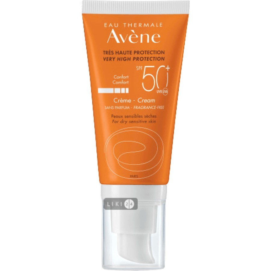 Сонцезахисний крем Avene SPF 50+ для сухої та чутливої шкіри 50 мл: ціни та характеристики