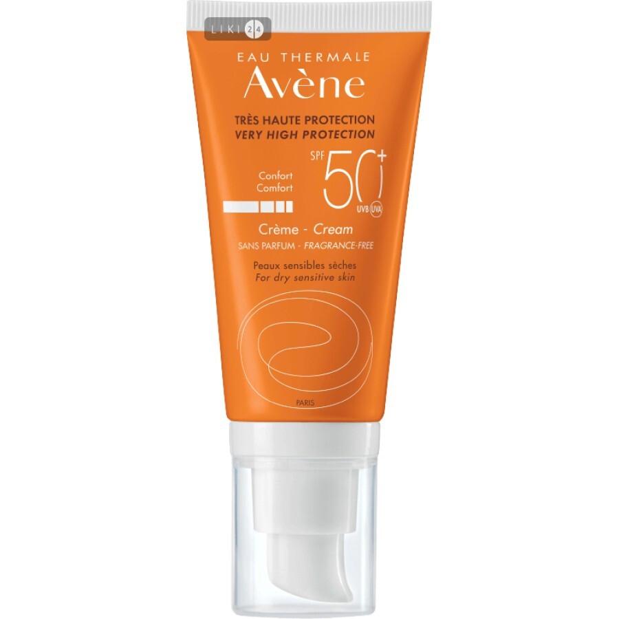 Крем сонцезахисний Avene для чутливої шкіри SPF 50+ 50 мл: ціни та характеристики