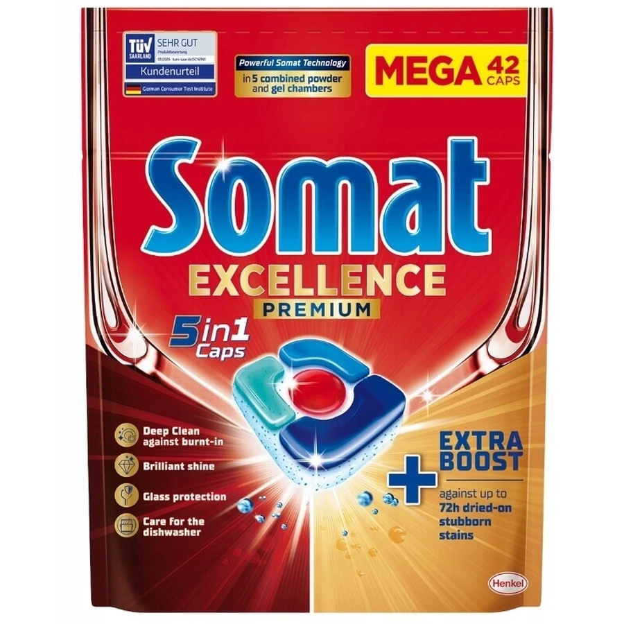 Капсулы для посудомоечной машины Somat Excellence Premium 5-в-1, 42 штуки: цены и характеристики