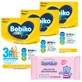 Набір Bebiko Junior 3R Nutriflor Expert, formulă nutritivă pe basă de lapte cu terci de orez, peste 1 an, 3 x 600 g + Bambino, șervețele umede, 63 gratuit