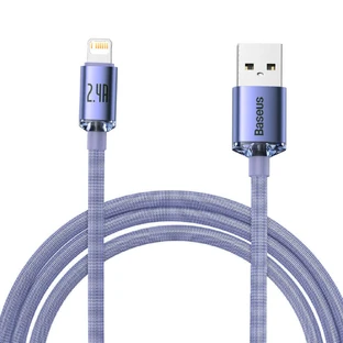 USB-кабель Baseus Crystal Shine Series для швидкого заряджання та передачі даних USB Type A - Lightning 2.4A 2m Purple (CAJY000105)
