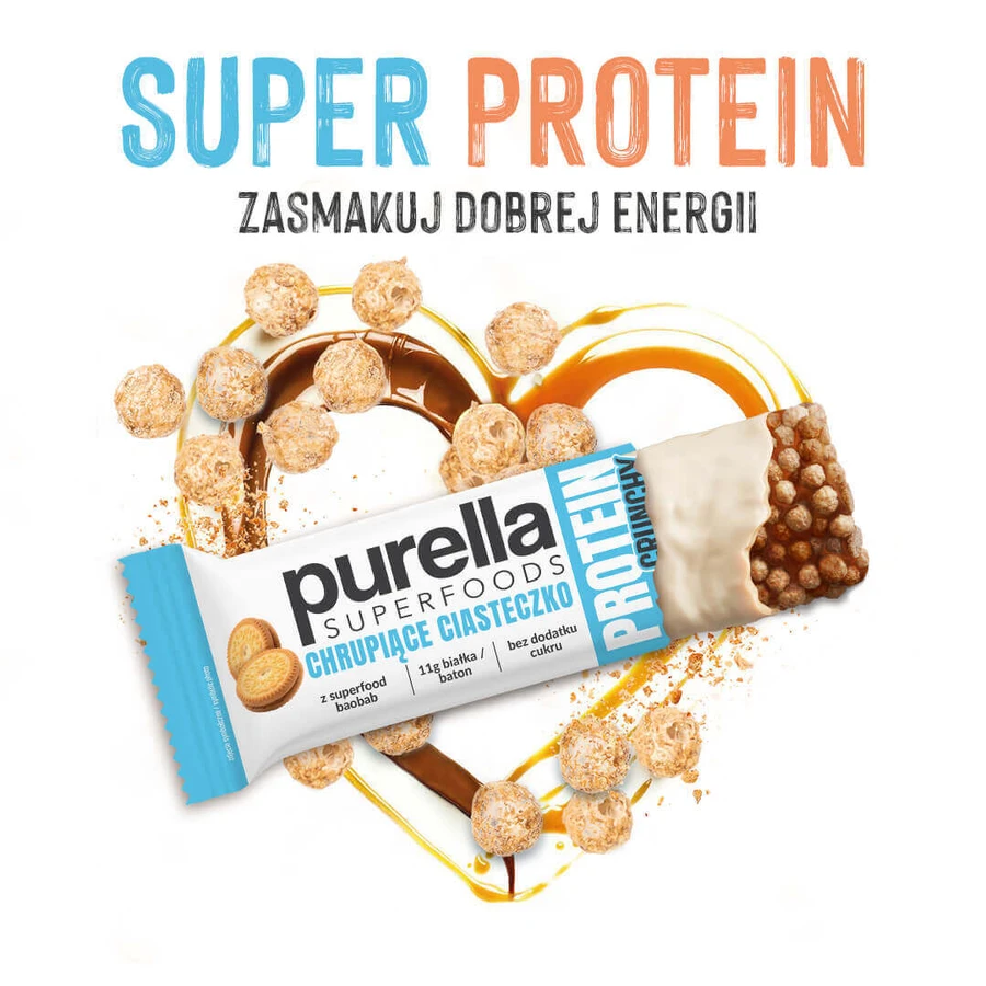 Purella Superfoods Protein, протеиновый батончик, хрустящее печенье, хрустящий, 45 г: цены и характеристики