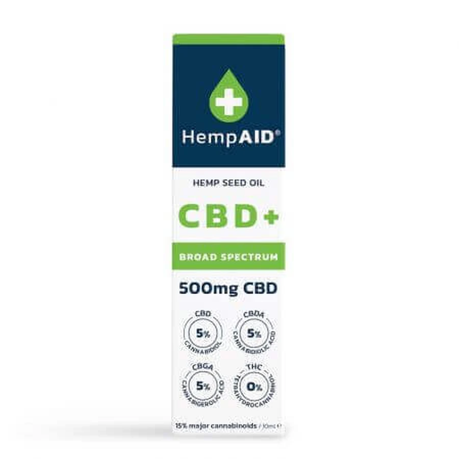 Конопляное масло с 500 мг CBD, 500 мг CBDA, 500 мг CBGA, 10 мл, HempAID: цены и характеристики