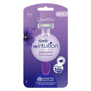 Одноразовые бритвы Wilkinson My Intuition Quattro Smooth Violet Bloom для женщин, 3 шт.