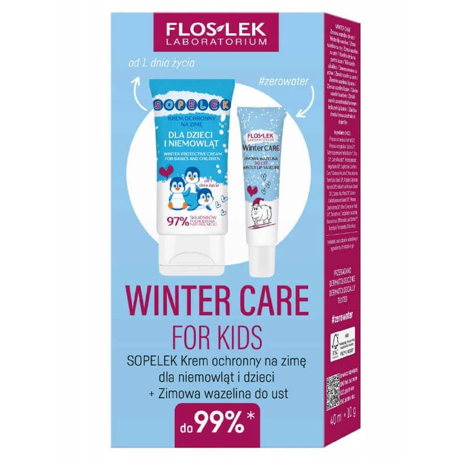 Floslek Laboratorium Winter Care For Kids Захисний крем Sopelek для дітей та немовлят 40 мл + зимовий вазелін для губ 10 г: ціни та характеристики