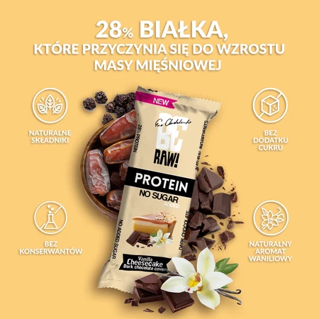 Протеїновий батончик BeRAW! Protein Vanilla Cheesecake, без цукру, 40 г: ціни та характеристики