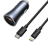 Швидкий автомобільний зарядний пристрій Baseus Golden Contactor Pro USB Type C / USB 40W Power Delivery 3.0 Quick Charge 4+ SCP FCP AFC + USB Type C - Lightning Cable Grey (TZCCJD-B0G)