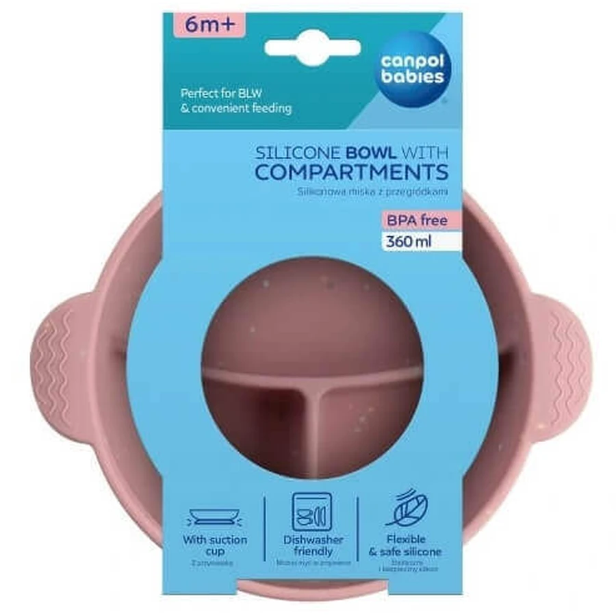 Силиконовая миска Canpol Babies с 3 отделениями, цвет 51/403, розовый, 360 мл, для детей от 6 месяцев: цены и характеристики