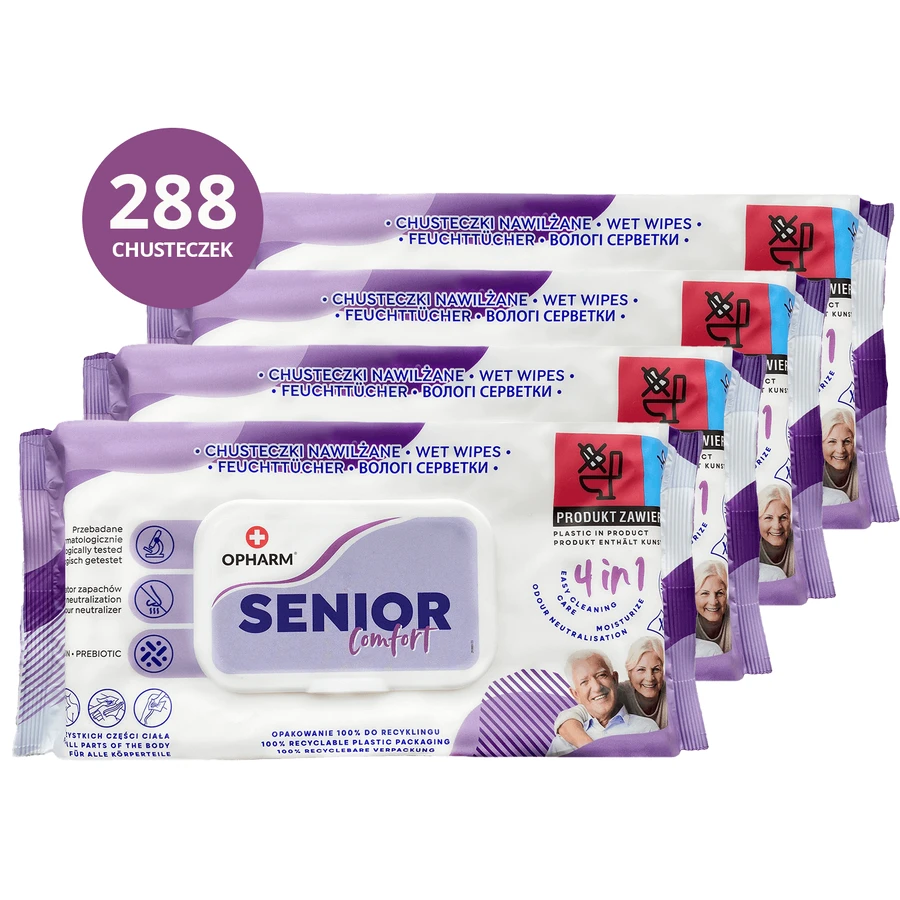 Набір Opharm Senior Comfort 4в1, șervețele umede, 4 x 72 пакетики: ціни та характеристики